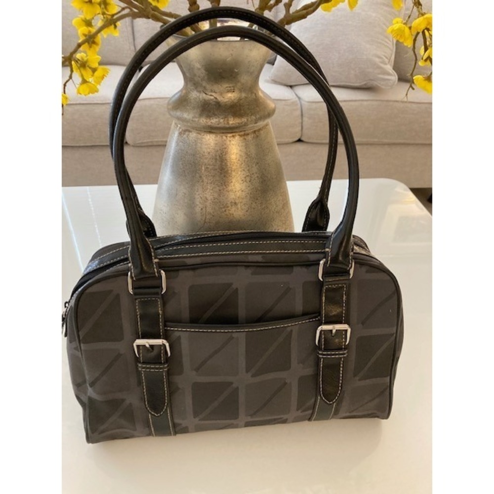Vintage 90s Y2K Women's Black & Grey Geometric Pattern Shoulder Handbag / Tote